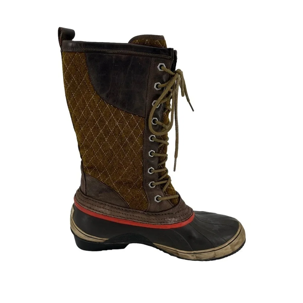 Sorel Boots Sorelli‎ Quilted Wool Green Brown Waterproof Women’s 10